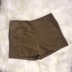 High waisted brown suede shorts